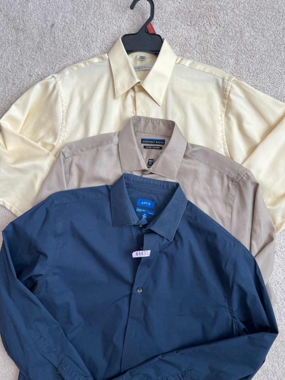Apt. 9 & Geoffrey Beene Navy, Beige & Pale Yellow Dress Shirt Trio